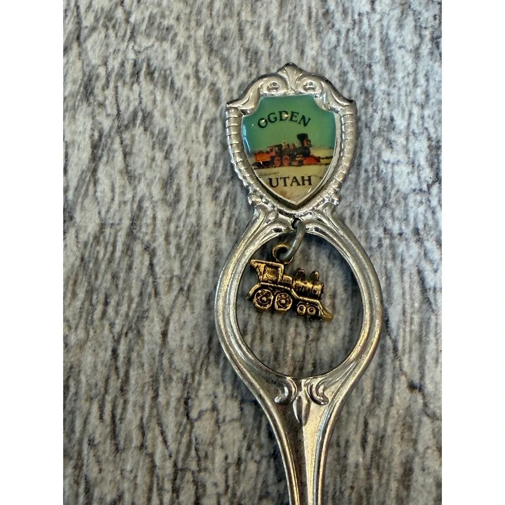 Souvenir Spoon Silver Ogden Utah Train Charm Vintage Provo Mormon Temple beehive